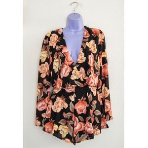 Honey Punch Rose Print Romper, Small